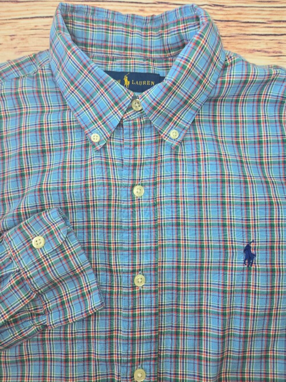 Ralph Lauren Mens Blue Plaid Button Down Shirt Medium